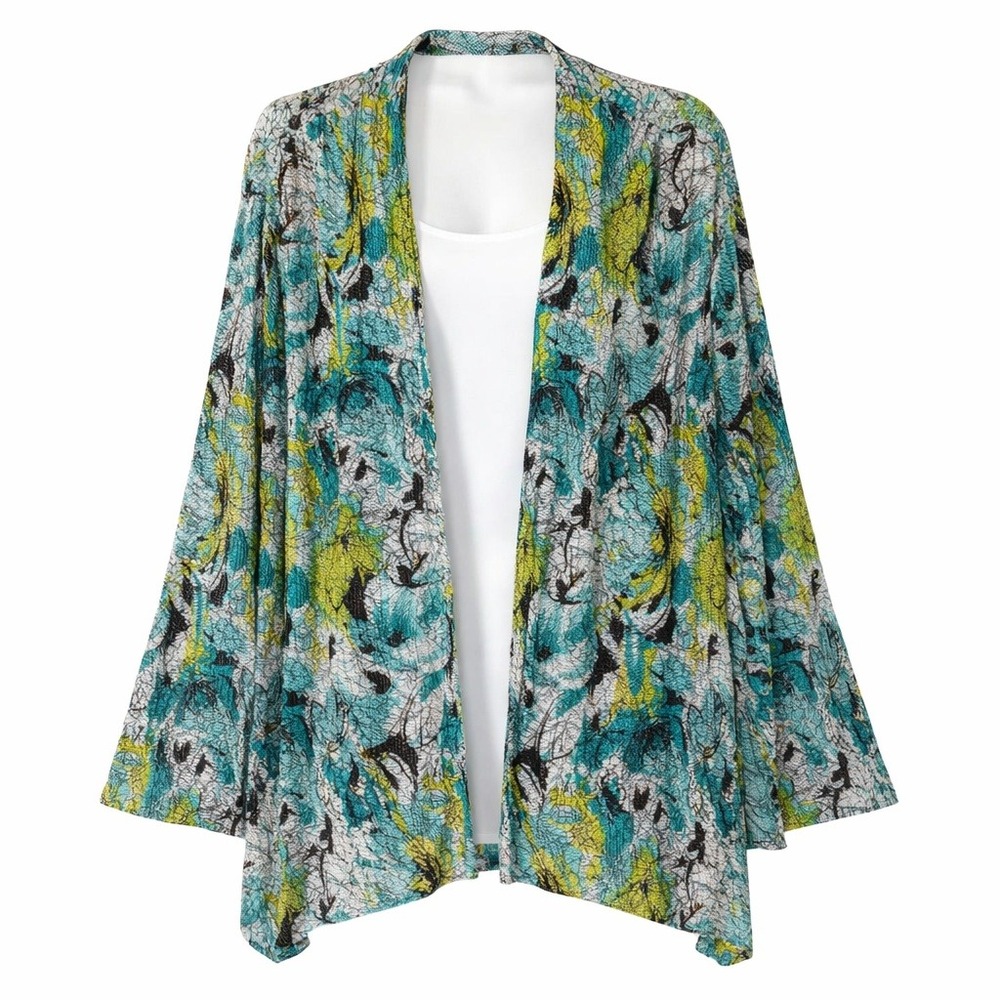 Maggie Barnes Floral Print Open Front Open Knit Lightweight Cardigan Cover Up 3X